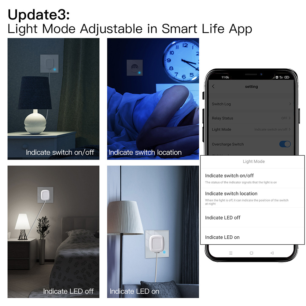 95v Wifi Smart Wall Socket Glass Panel Outlet Power Monitor Relay Status And Light Mode