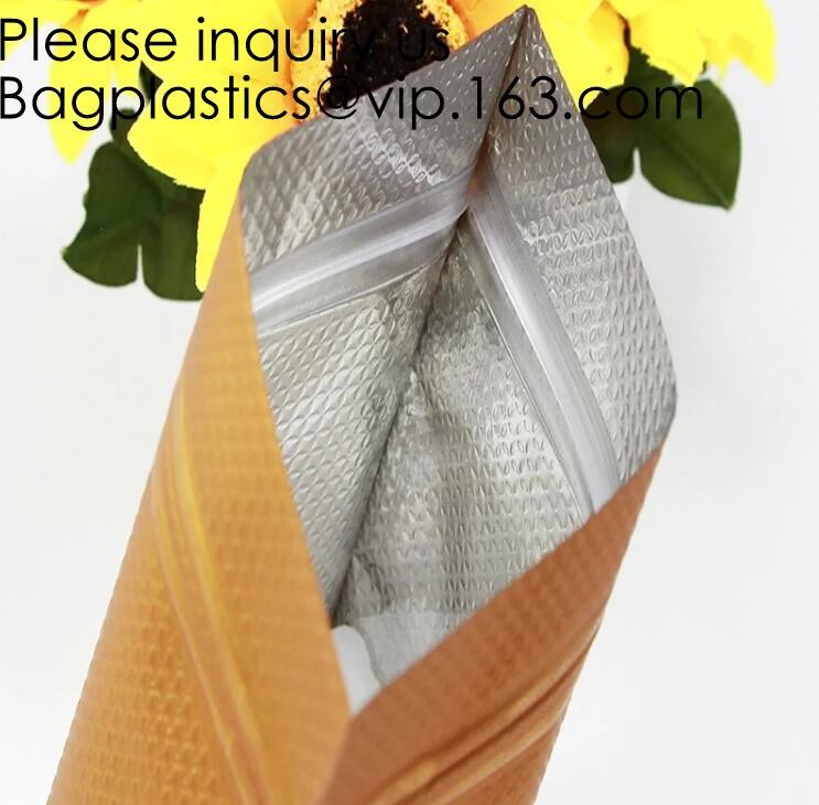 Matte Metallic Color with Frosted Window Display Stand-Up k Bags,Aluminum Foil Back - Resealable k and Heat