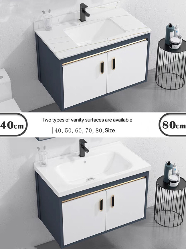 Bathroom Wall Mounted White High Glossy Painting PVC Ceramic Basin Vanity With Mirror