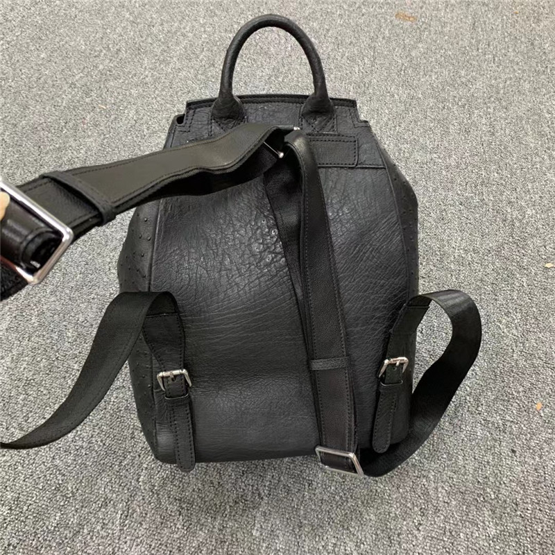 Unisex Style Authentic Ostrich Skin Drawstring Closure Women Men Backpack Genuine Leather Female Male Travel Bag Pack