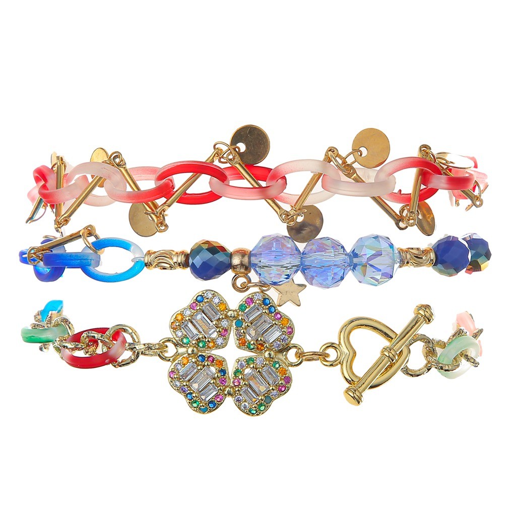 Resin Gold Zircon Brass Magnets Handmade Beads Bracelets Gradient