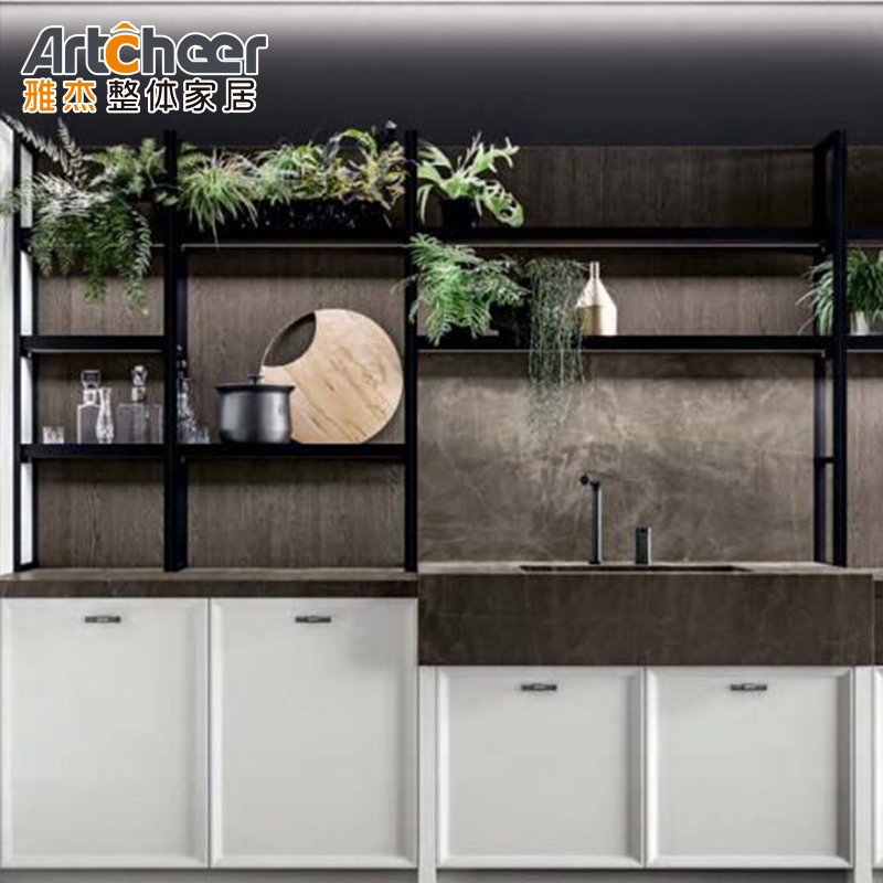 Laminated Ogee Edge Sintered Stone Table Top Kitchen Cupboard Set with Island Cabinet