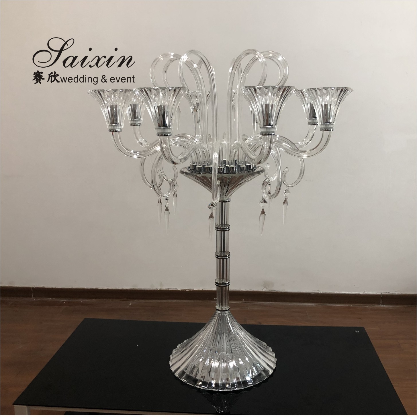 ZT-524 Luxury crystal glass red candelabras for wedding centerpieces