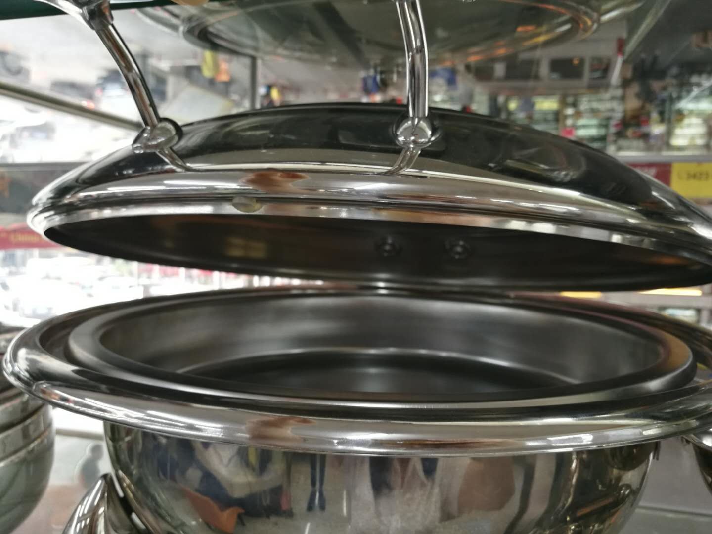 Round Chafing Dish Hydraulic Lid with Glass Window Optional φ35cm 6.0Ltr Food Pan Stainless Steel Cookwares