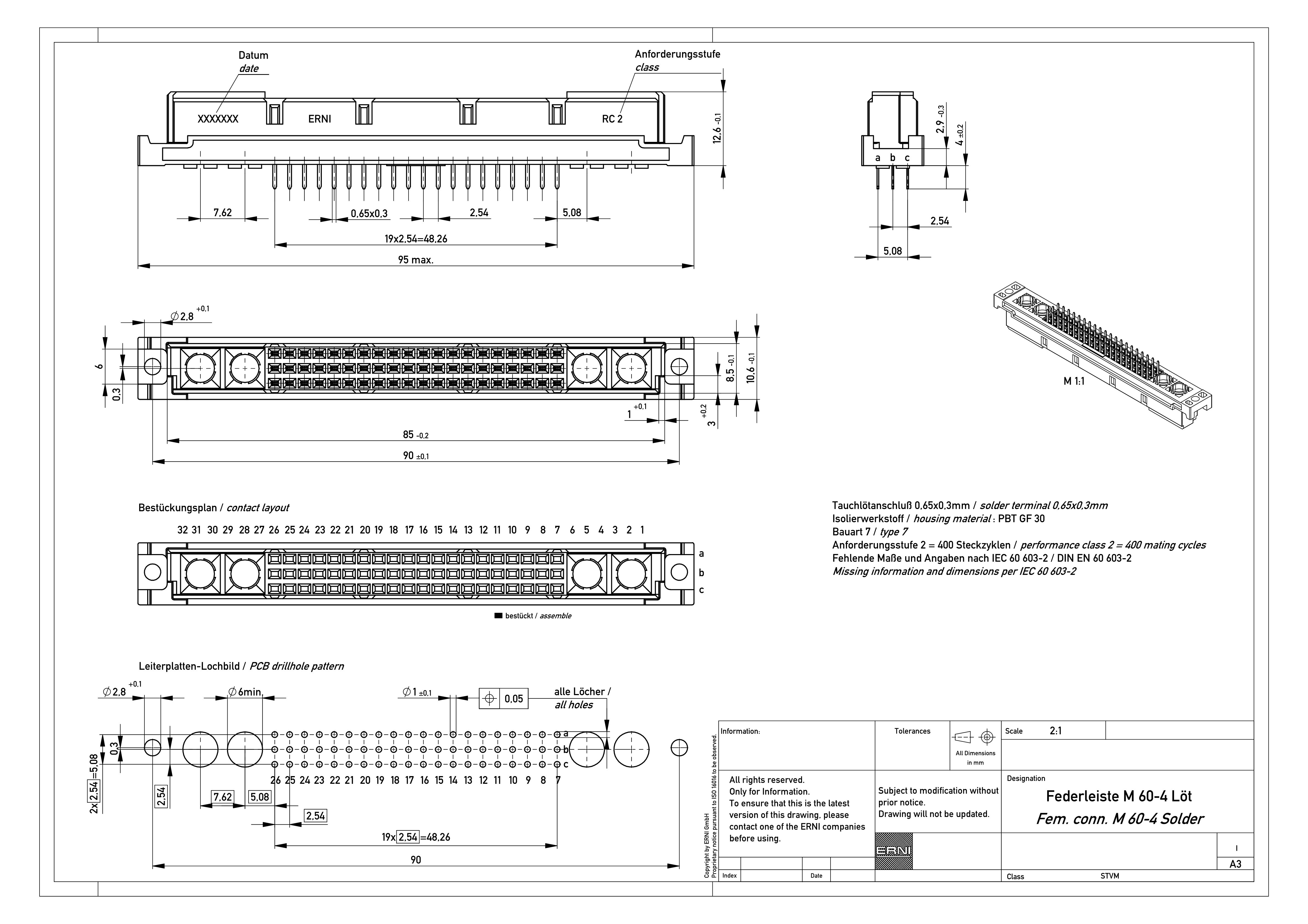 354111 DIN Female Connector Backplane Type M 2.54MM High Power PCB Connectors
