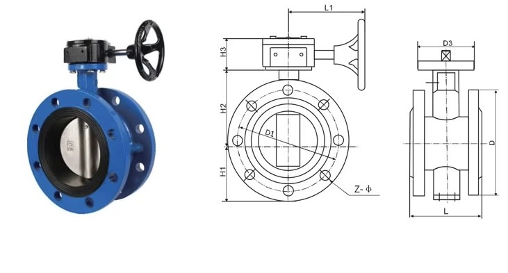 EN 1092-2 DN600 Double flanged hand turbine cast iron butterfly valves