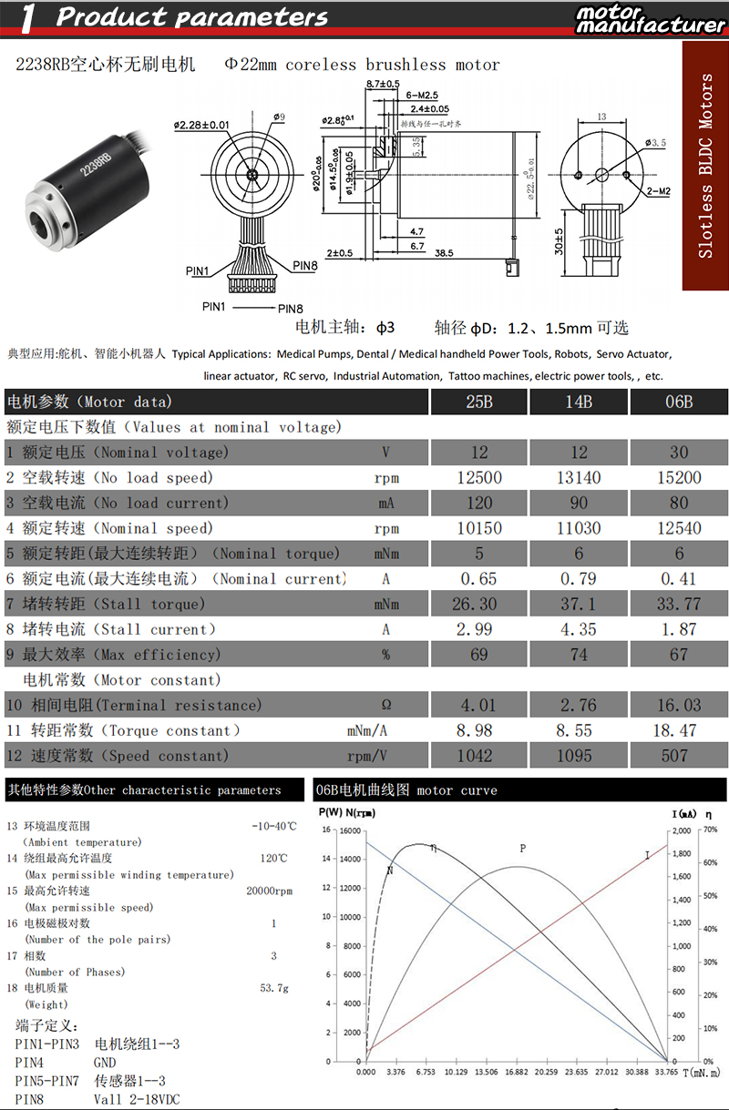 Faradyi 2238RB Coreless Brushless Motor 12V 24V 10000RPM 6mNm Long Lifespan For Ball Transmitter