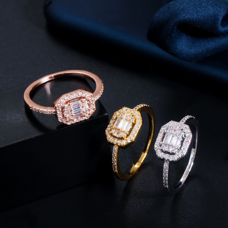 Princess Tiara Crown Sparkling Love Heart CZ Rings for Women Engagement Jewelry Square CZ Ring Jewelry