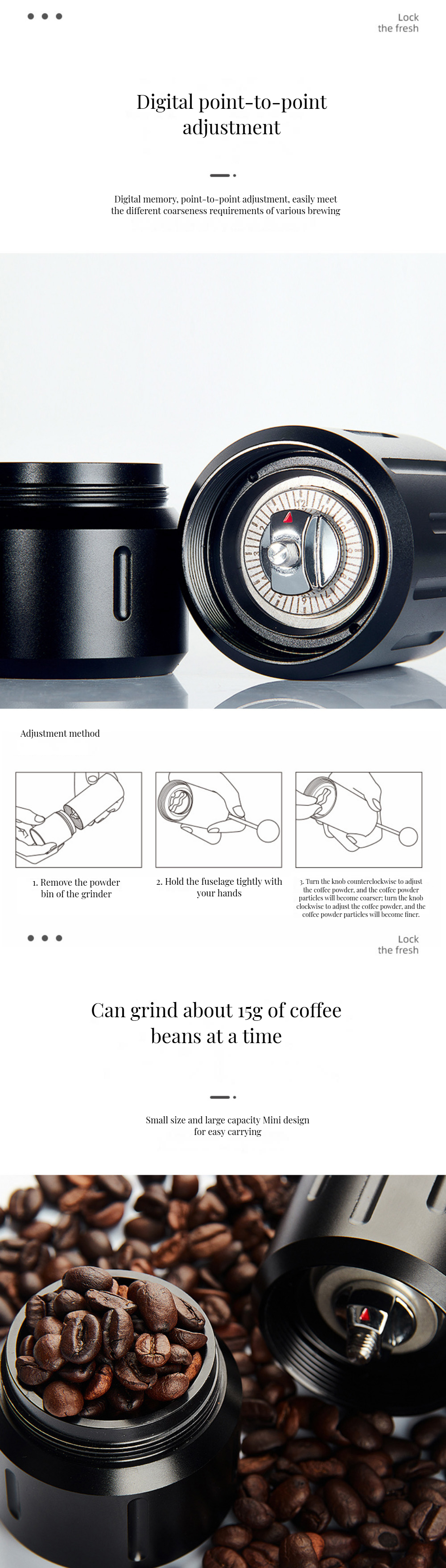 Travel Manual Coffee Grinder with Adjustable Speed and 25g Capacity in Stainless Steel