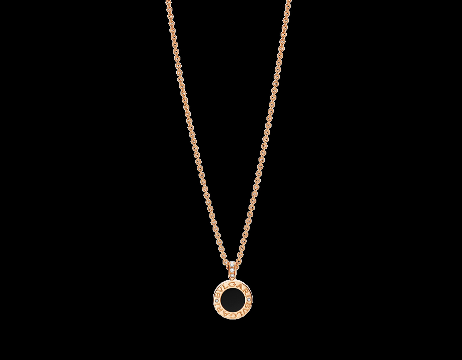 pendant with 18 kt pink gold chain with mother of pearl onyx and pave diamonds