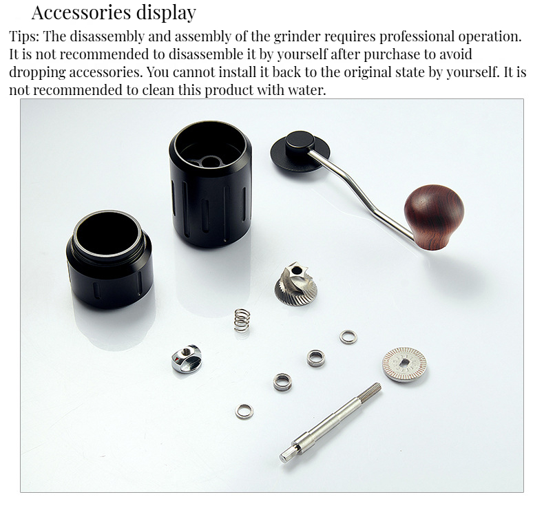 STAINLESS STEEL Portable Coffee Grinder for Modern Style Metal Utensils and Wood Mill