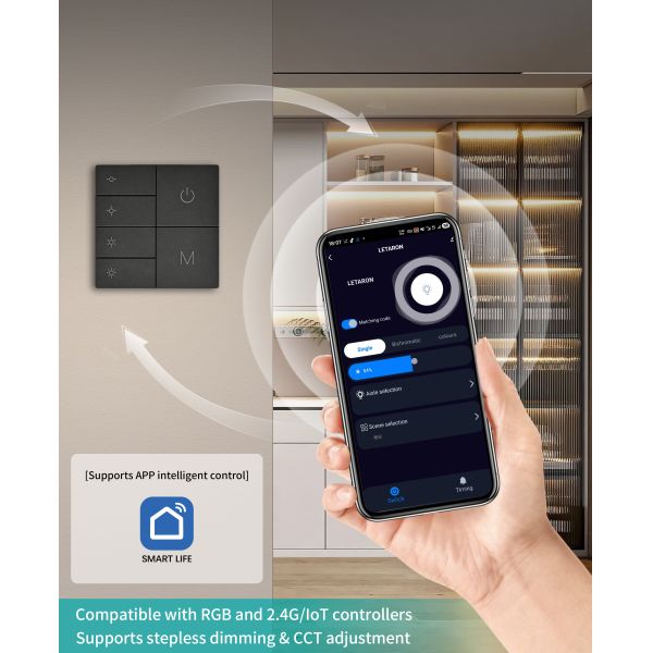 Manufacturers All-in-One Cabinet Lighting Controller with PIR & Hand Sweep Dual Mode Letaron Wireless Hand Wave Sensor/Touch Sensor/Door Sensor/PIR