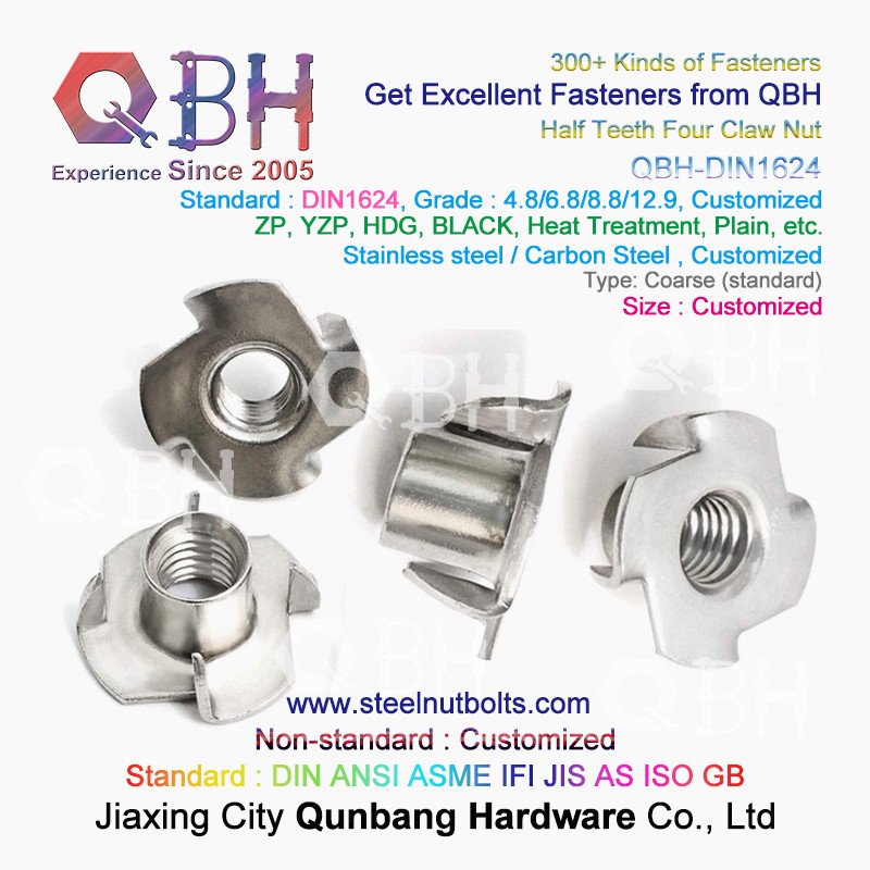 QBH M4-M10 DIN1624 Stainless Steel Half Teeth Four Claw T Weld Nuts T-Nut