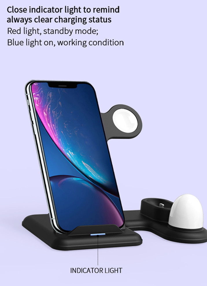 4 In 1 9V 5V 2A Qi Wireless Charge Dock With LED Night Light
