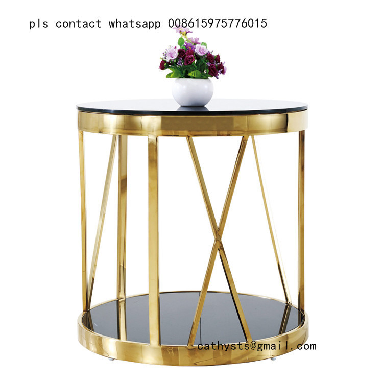 gold-plating stainless steel marble table laser cutting design for hotel lobby