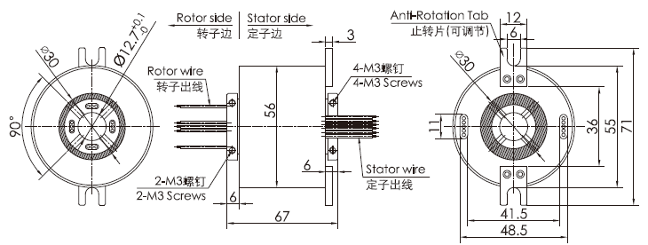 g012-12 series G012-12 Series Super High Speed Slip Ring(Max Speed 5000RPM) slip ring Drawing 
