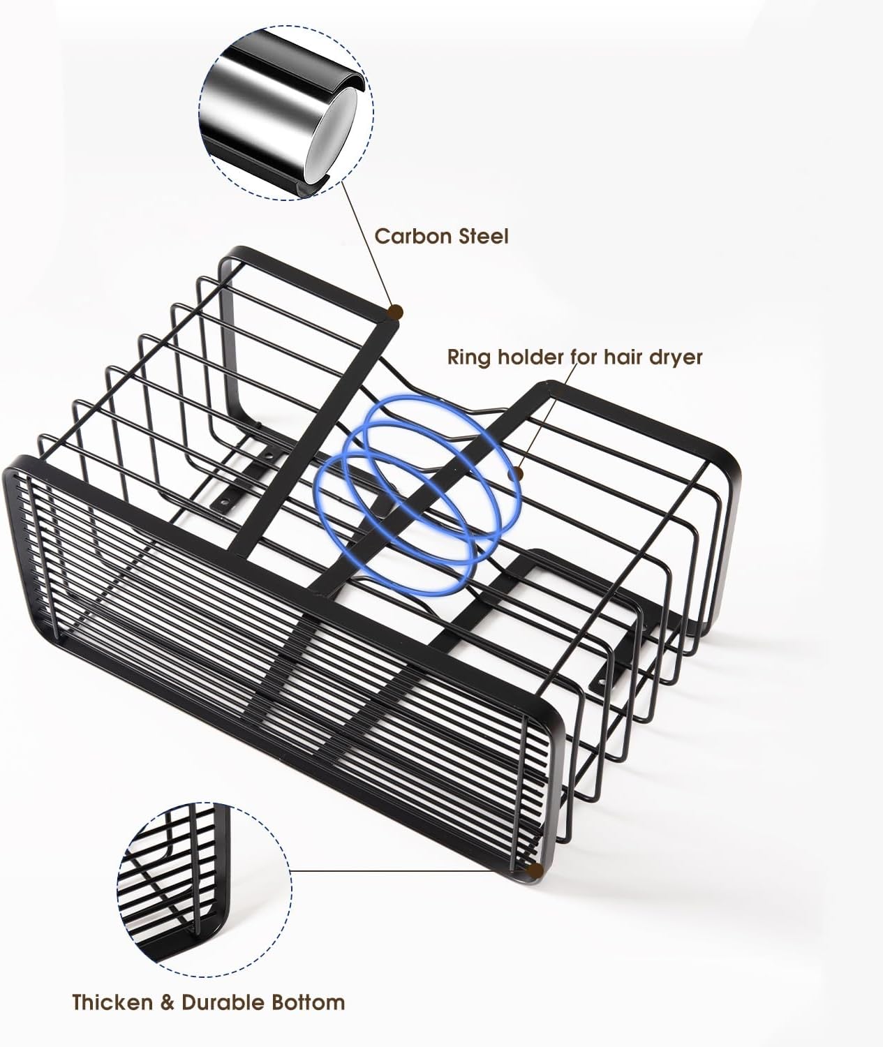 Modern Style Hair Tool Organizer for Wall Mounted Hair Dryer Bathroom Cabinet Holder