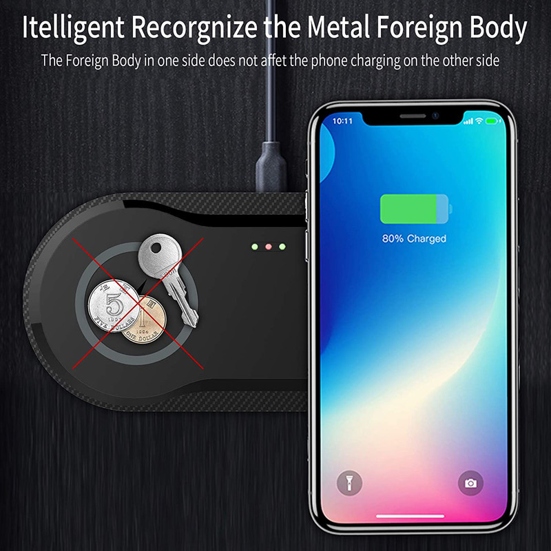 Multi Function 2 In 1 10W Mobile Wireless Charger Pad Dual Qi Port