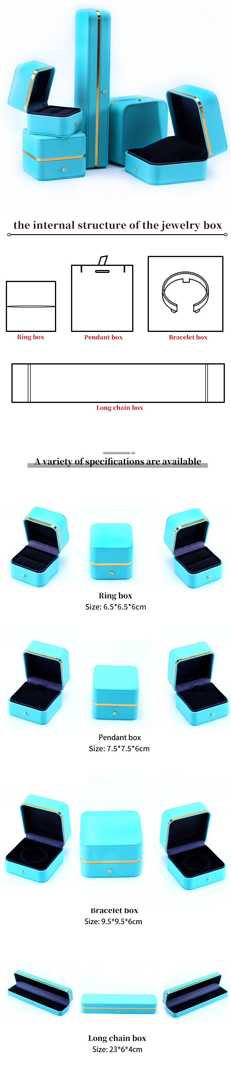 Grade Rectangle PU Leather Jewelry Packaging Box for Bracelet Necklace Watch and Ring