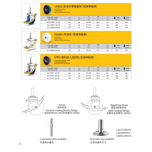 Mobile Scaffolding Heavy Duty Nylon 5/6/8 Inch Caster Wheels With Total Brake