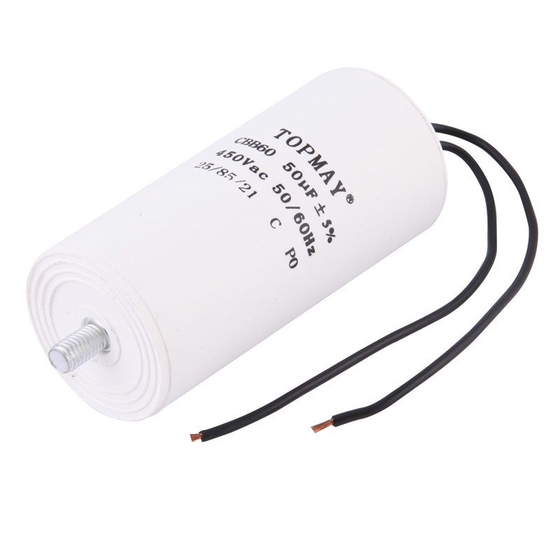CBB60 Metallized Polypropylene Capacitor 50uF Wire Leads Terminal For Water Pumps