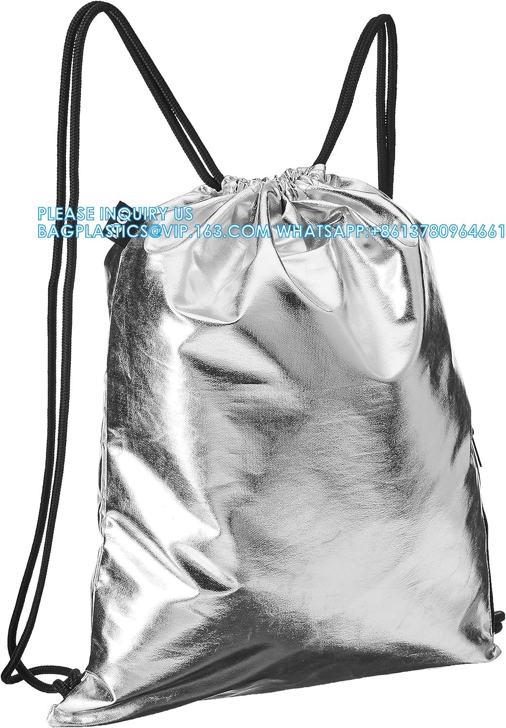 Metallic Backpack, Soft Iridescent PU Drawstring Backpack Silver PU Drawstring Bag, Drawstring Backpack Gym Sack
