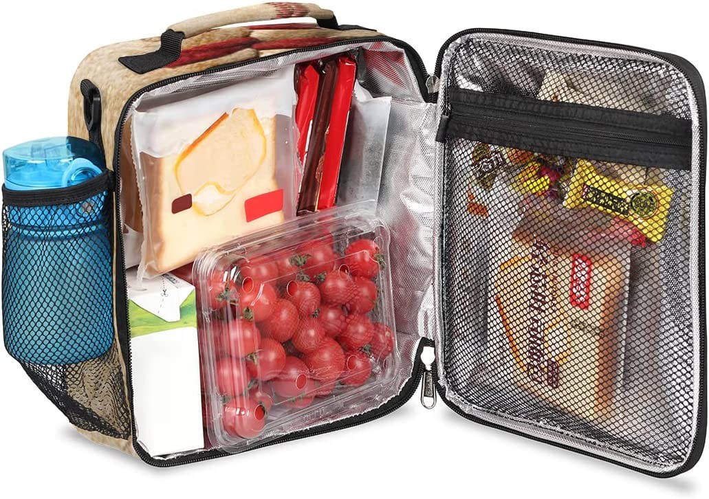 Kids Lunch Cooler Bag Insulated Baseball Prints Lunch Tote Bags