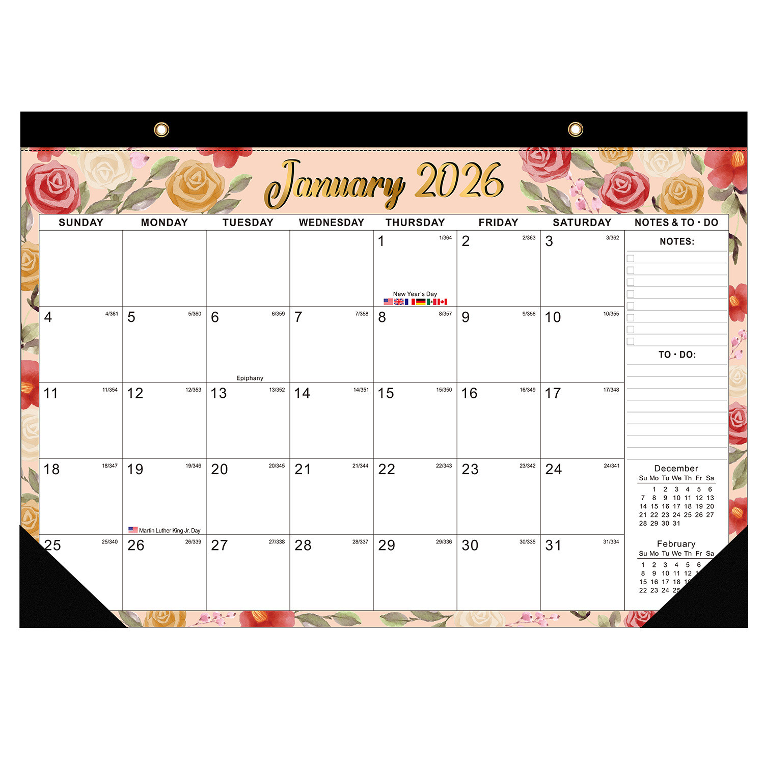 12 Photos Custom Wall Calendar with Glossy Paper Type and Major US Holidays Marked