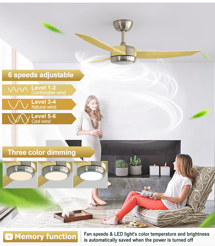 Plastic Blades LED Ceiling Fan with Light and Remote Pure Copper Motor Energy Saving 10