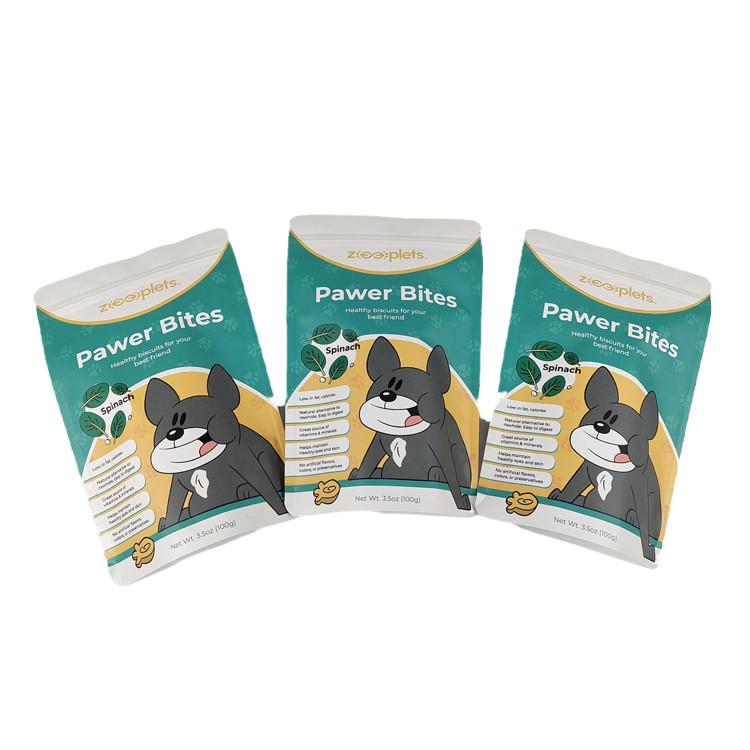 Low Moq Stand Up Pouch Kraft Paper Printed Packaging Bag for Pet Treat Smell Proof Bags with Logo