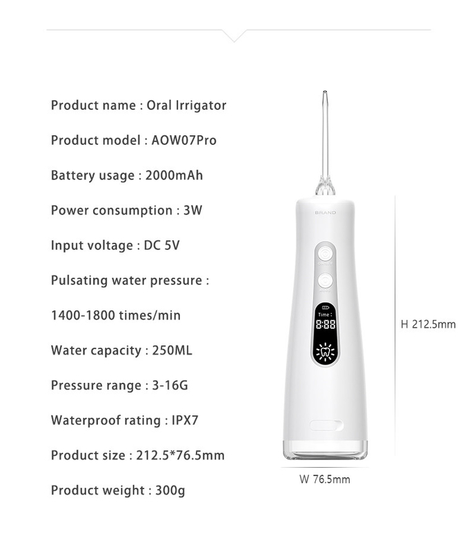 Oral Irrigator Dental Care 350ml Tank LED Display Rechargeable USB Portable Water Flosser
