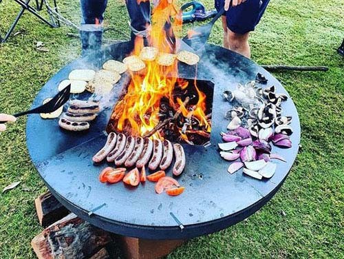 BBQ Fire Bowl Corten Steel Fire Pit With Grill Ring Outdoor Camping Corten Steel Brazier Simple BBQ Grill Fire Pit BBQ