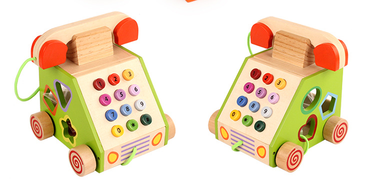 Geometric Shape Wooden Landline Phone For Cognitive Development