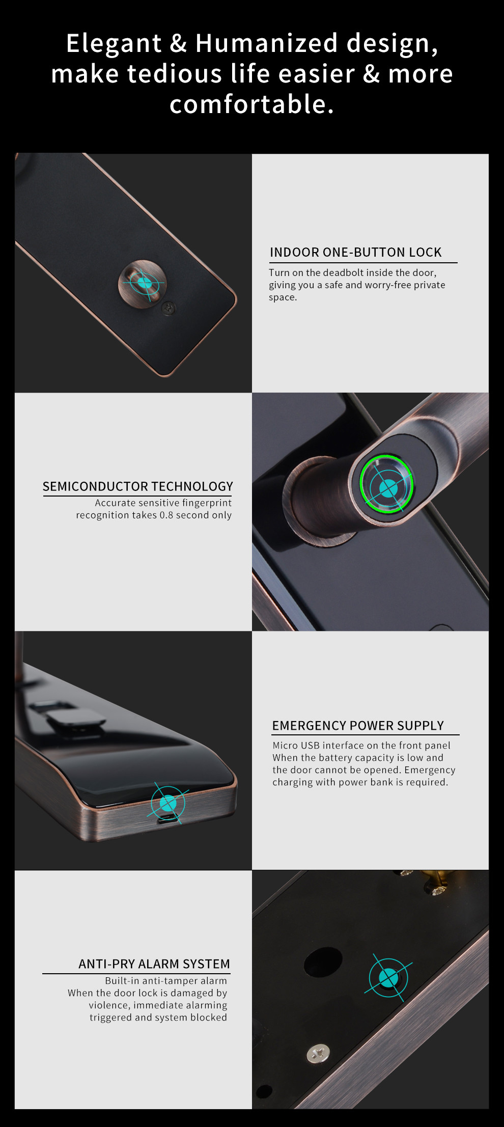 High Quality Hot Selling Fingerprint Indoor Tuya WiFi APP Smart Zinc Alloy TT Lock Door Lock for Apartment House