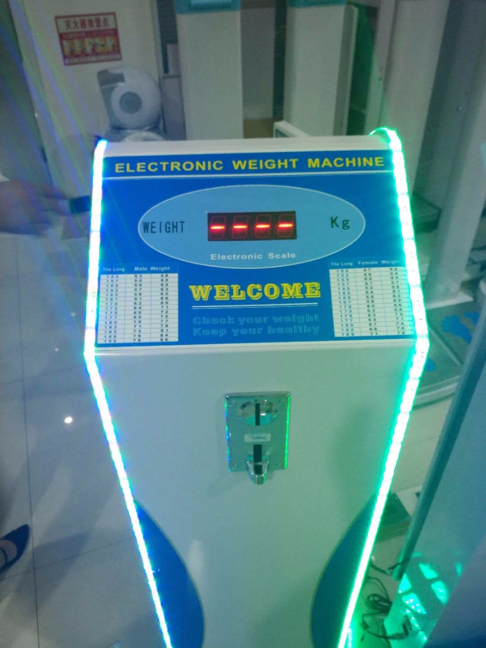 500kg Load Coin Operated Luggage Scales With Colorful LED Light And Spanish Language