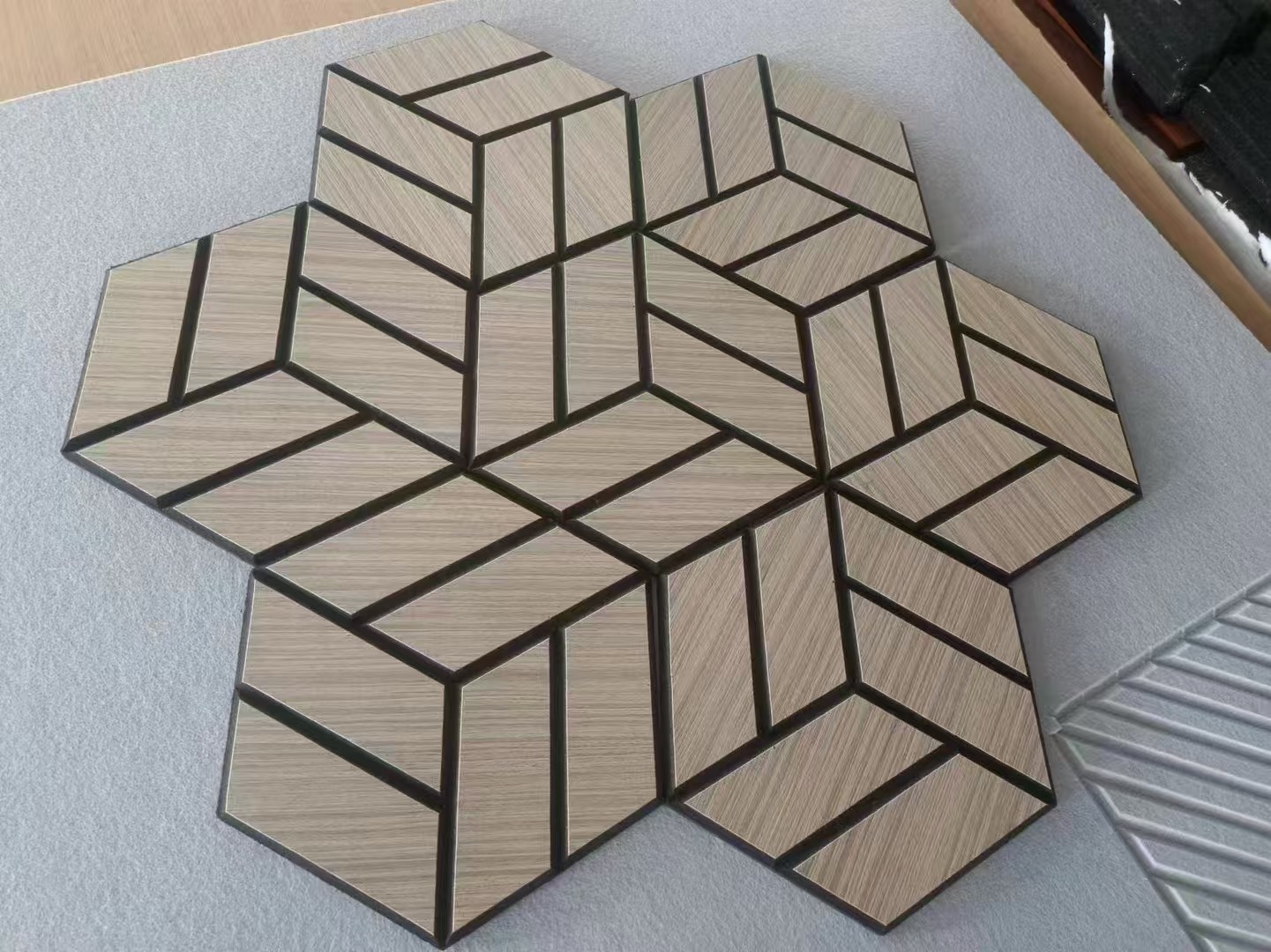 Wall Decoration Wood Veneer Acoustic Panels WPET Hexagon Slat Acoustic Wall Panel