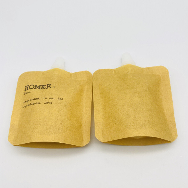 Custom Stand Up Bag Biodegradable Kraft Cosmetic Liquid Refill Spout Pouch
