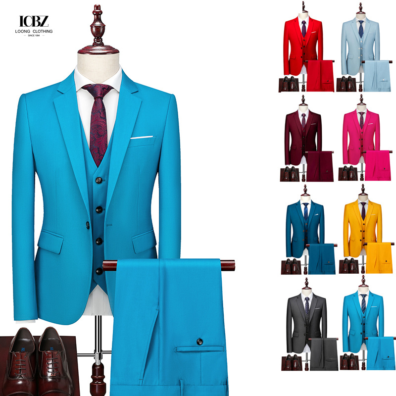 Other Mens Office Suit Single Button 3 Pieces Single Breasted Plus Size Suits Blazer