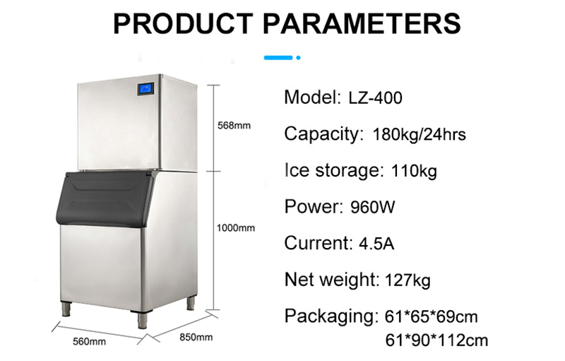 180kg Daily LZ-400 Cube Ice Making Machine Perfect for Hotels Drink Ice Cube Maker