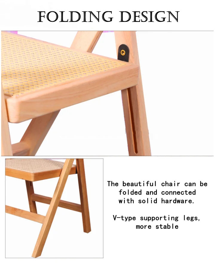 Restaurant Folding Outdoor Wicker Dining Chairs Wooden Frame Rattan Side Chair