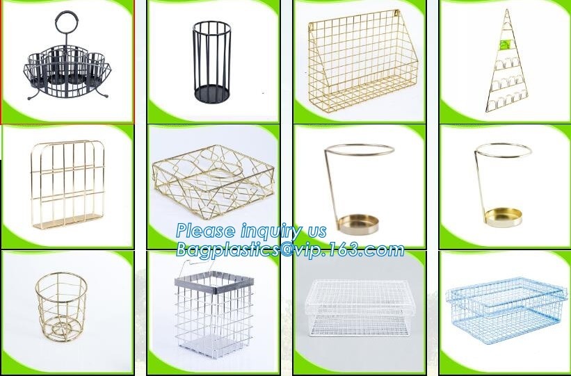 metal wire storage basket with tray in whole sale lowest MOQ sale even just buy 1 set, Kitchen storage Rose gold wire me