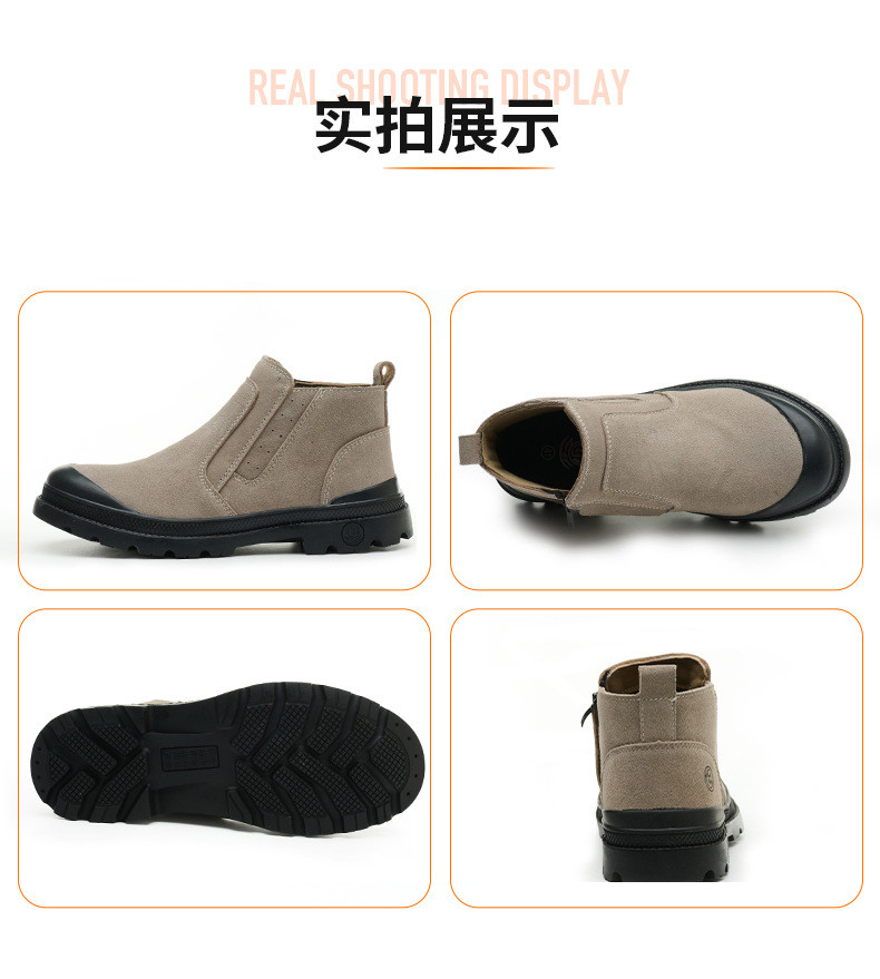 Midsole Kevlar Unisex Suede Safety Boots in Khaki for Anti-proof Work
