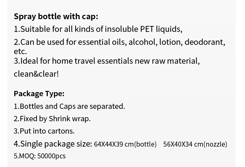 Alcohol 25mm Water Mist Plastic Empty Spray Bottles 210*61.5mm