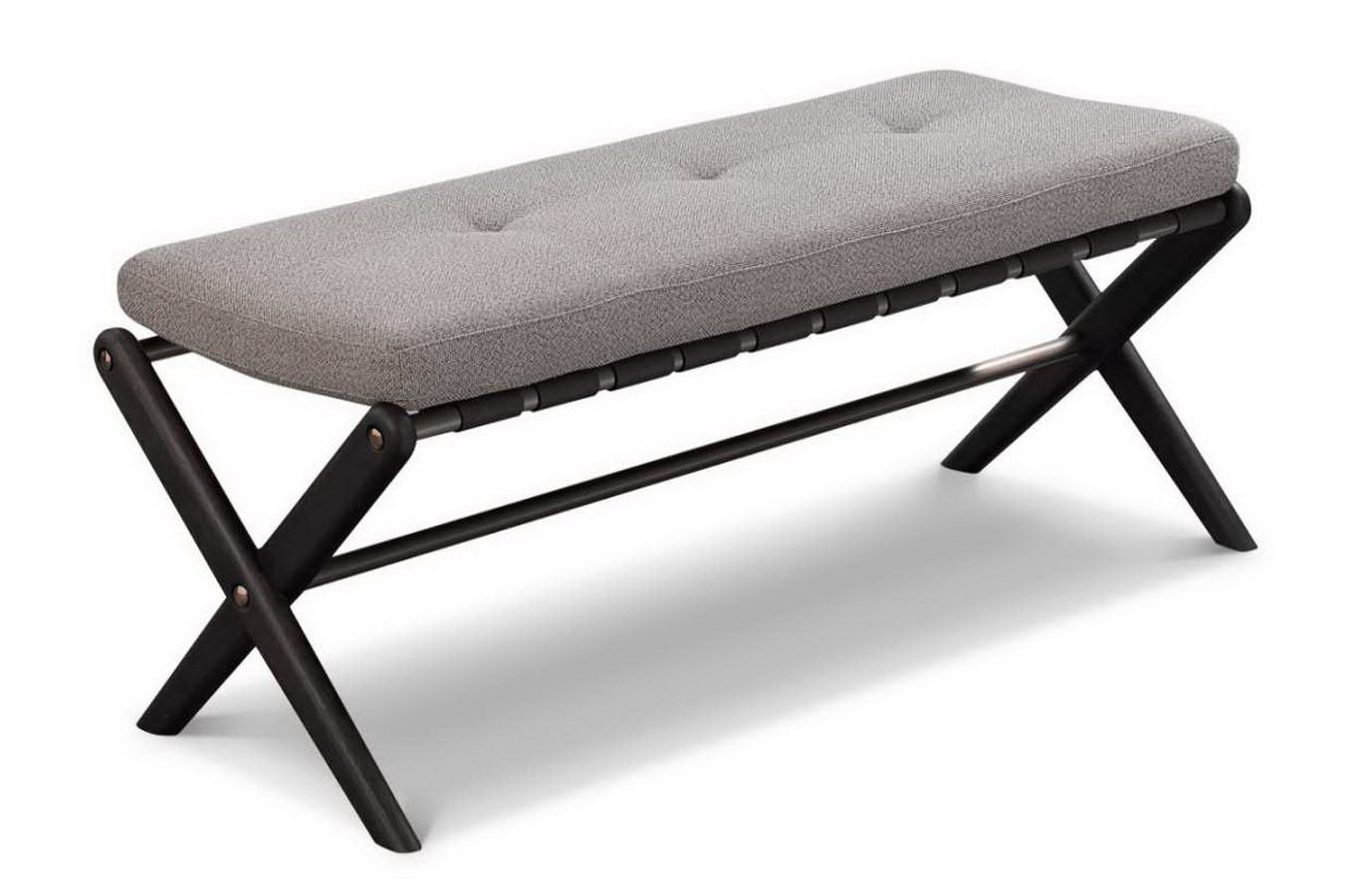 Designer furniture of Fabric Upholstery Bench with soft cushion by Oak wood legs for Villa Bedroom furniture sale