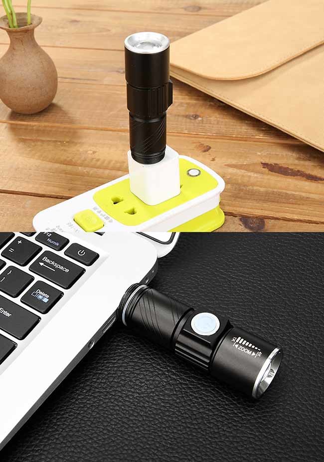 Zoomable Rechargeable LED Flashlight Magnetic Pocket Flashlight Usb Charge Torch