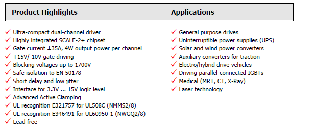 Dua Channel IGBT Driver SCALETM-2 IGBT And MOSFET Driver Core IGBT Transistor
