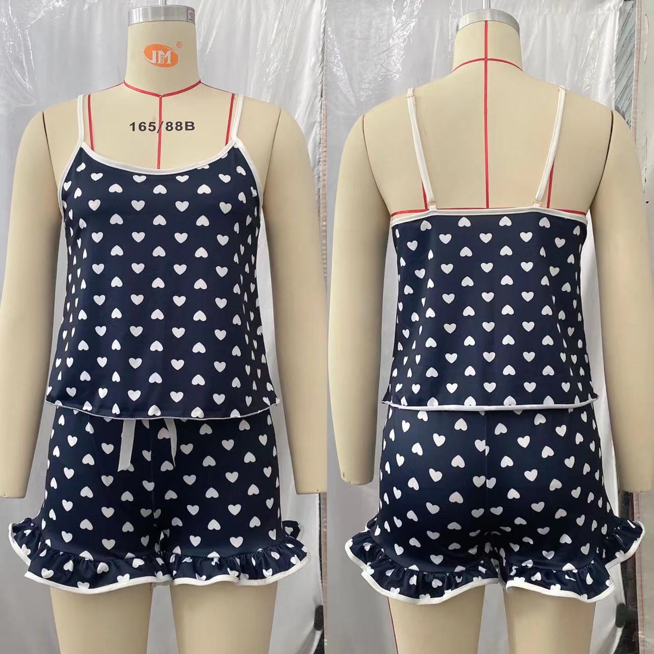 Spring Summer Sexy Bodysuit Lingerie Satin Ice Silk Strapped Printed Split Casual Nightwear