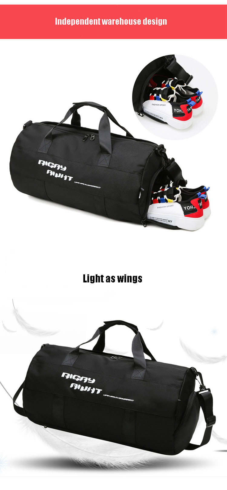 Travel Custom Gym Bag Mens Duffle Bag With Shoe Compartment Outdoor