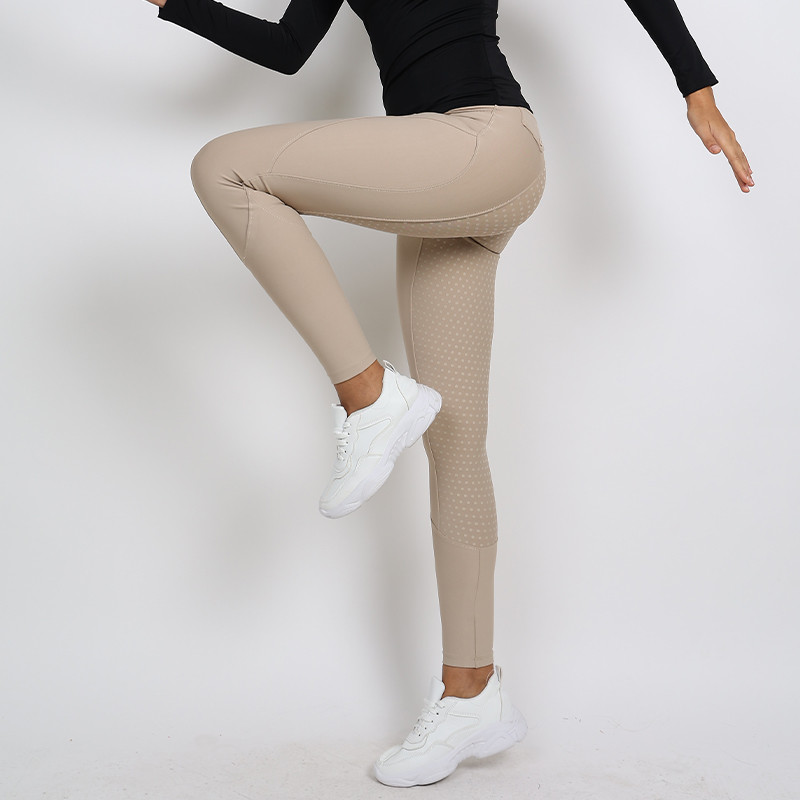 Anti Pilling Equestrian Leggings Khiki Riding Breeches With Phone Pocket