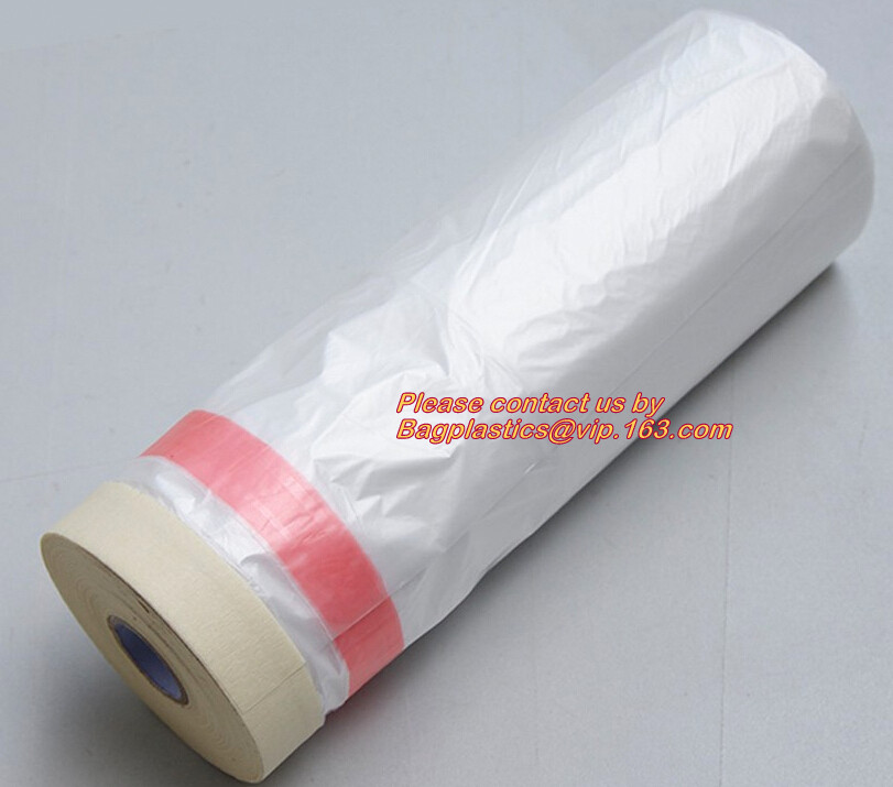 Pre-tapd paint masking film HDPE,Car paint repair masking film with tape, Hot sell masking film with adhesive tape, PAC